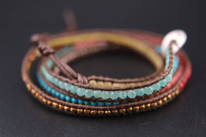 Chan Luu Multicolor Beaded Wrap Bracelet – Sterling Silver Button & Nuggets, Adjustable 32–34"