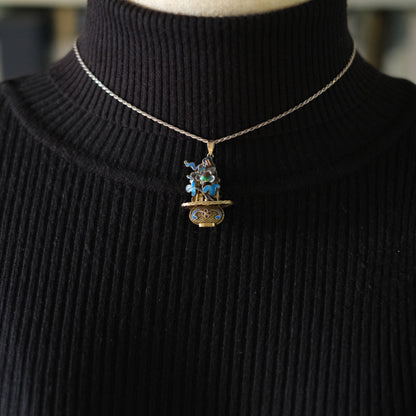 ❤️ Antique Vintage Silver Enamel Pendant – Floral Basket Design  (Chain Not Included)
