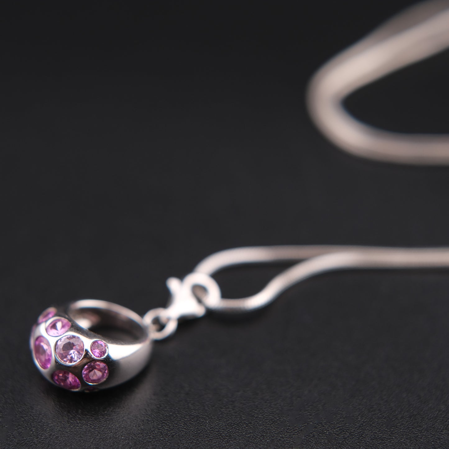 ❤️ Vintage AGATHA 925 Silver Pink Crystal Bubble Pendant Necklace
