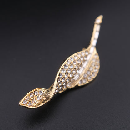 ❤️ Vintage Gold-Tone Rhinestone Leaf Brooch | Elegant Botanical Brooch