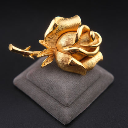 ❤️ Vintage Gold-Tone Rosebud Brooch | Sculptural Floral Rose Pin