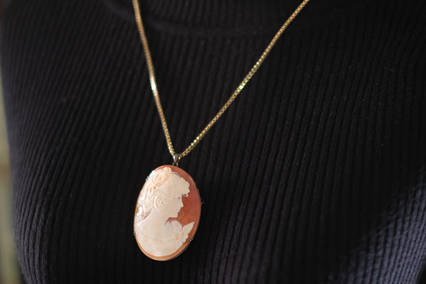 Antique Shell Cameo Brooch & Pendant – Hand-Carved Lady Portrait in Silver 800