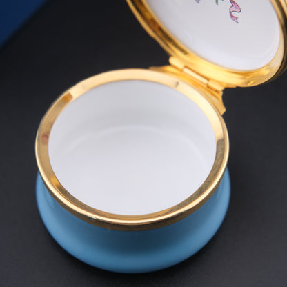 ❤️ Vintage Halcyon Days "Welcome Newborn Child" Enamel Trinket Box