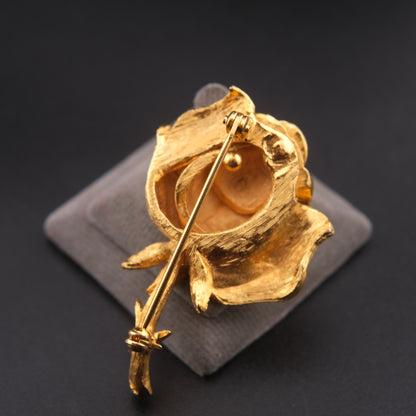 ❤️ Vintage Gold-Tone Rosebud Brooch | Sculptural Floral Rose Pin