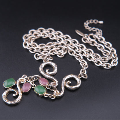 Vintage Pièce Montée Sculptural Scroll Glass Statement Necklace