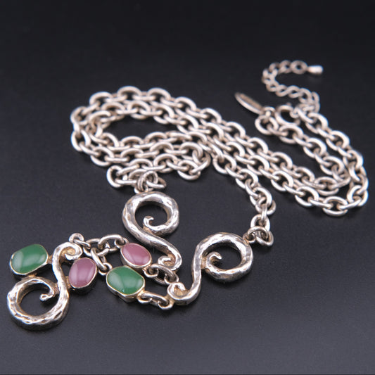 Vintage Pièce Montée Sculptural Scroll Glass Statement Necklace
