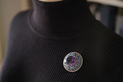 Chinese Export Amethyst Brooch – Silver Filigree with Enamel Butterflies