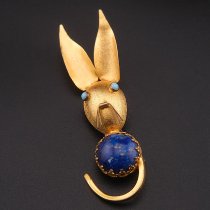 ❤️ Vintage Bijoux Cascio Bunny Rabbit Brooch Made in Italy Gold Tone Easter Pin