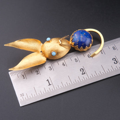 ❤️ Vintage Bijoux Cascio Bunny Rabbit Brooch Made in Italy Gold Tone Easter Pin