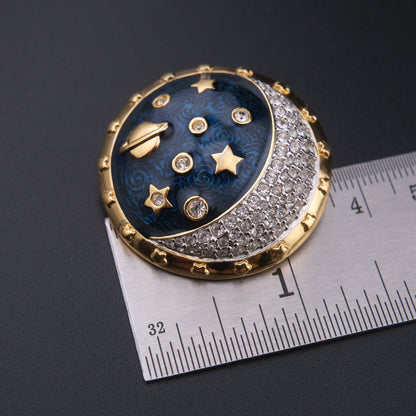 ❤️ Vintage Swarovski Celestial Galaxy Brooch Blue Enamel Crystal Stars
