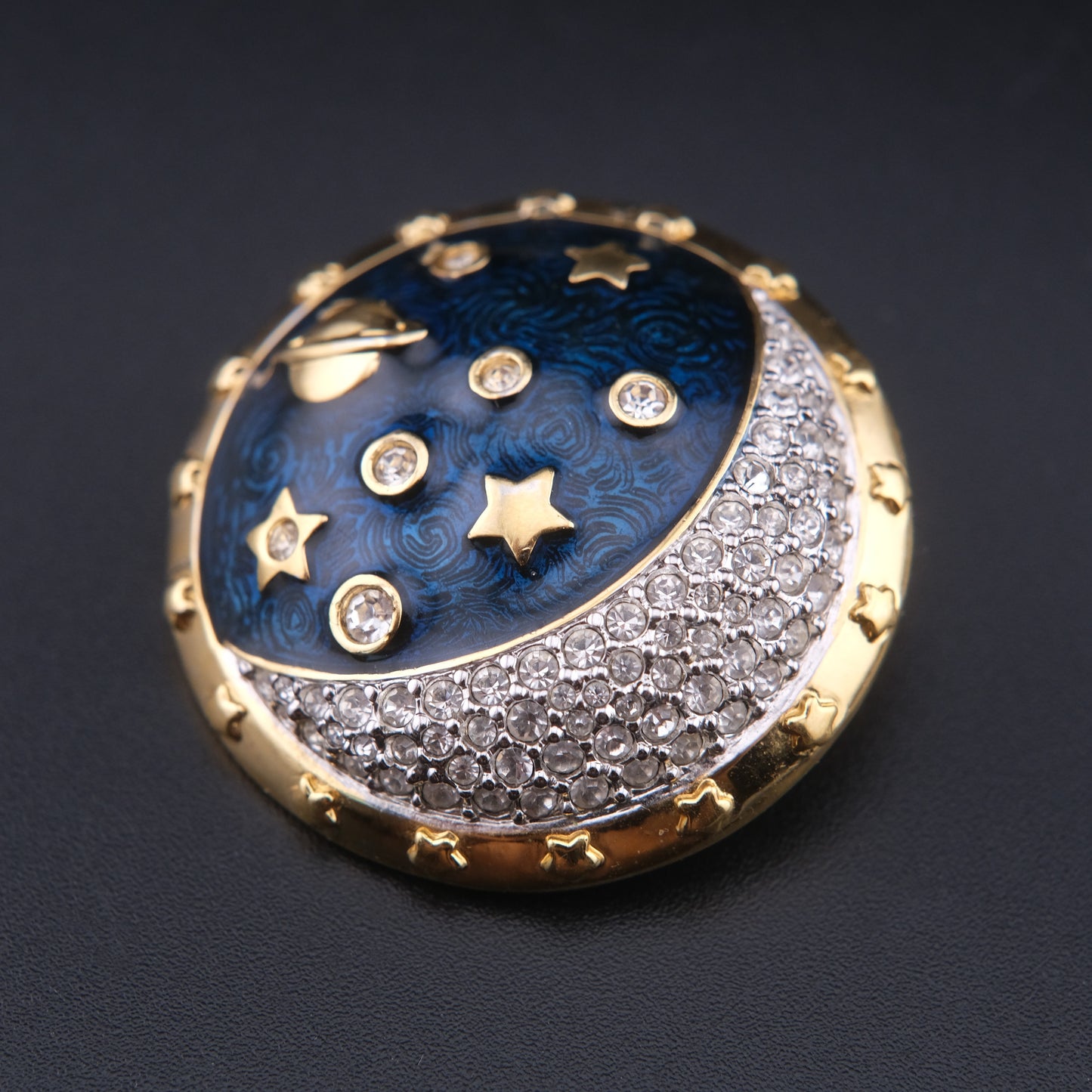❤️ Vintage Swarovski Celestial Galaxy Brooch Blue Enamel Crystal Stars