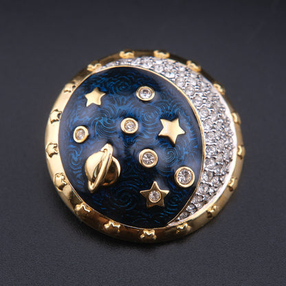 ❤️ Vintage Swarovski Celestial Galaxy Brooch Blue Enamel Crystal Stars