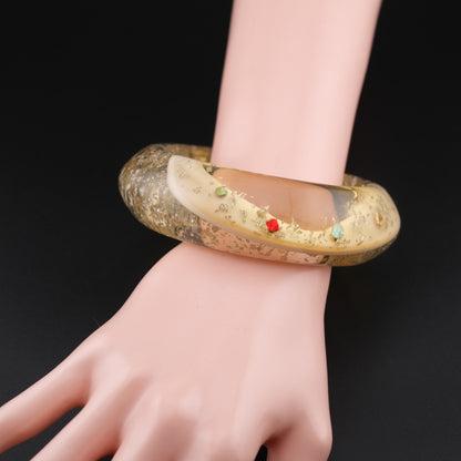 Vintage Lucite Bangle Bracelet with Rhinestones & Silver Foil Flecks