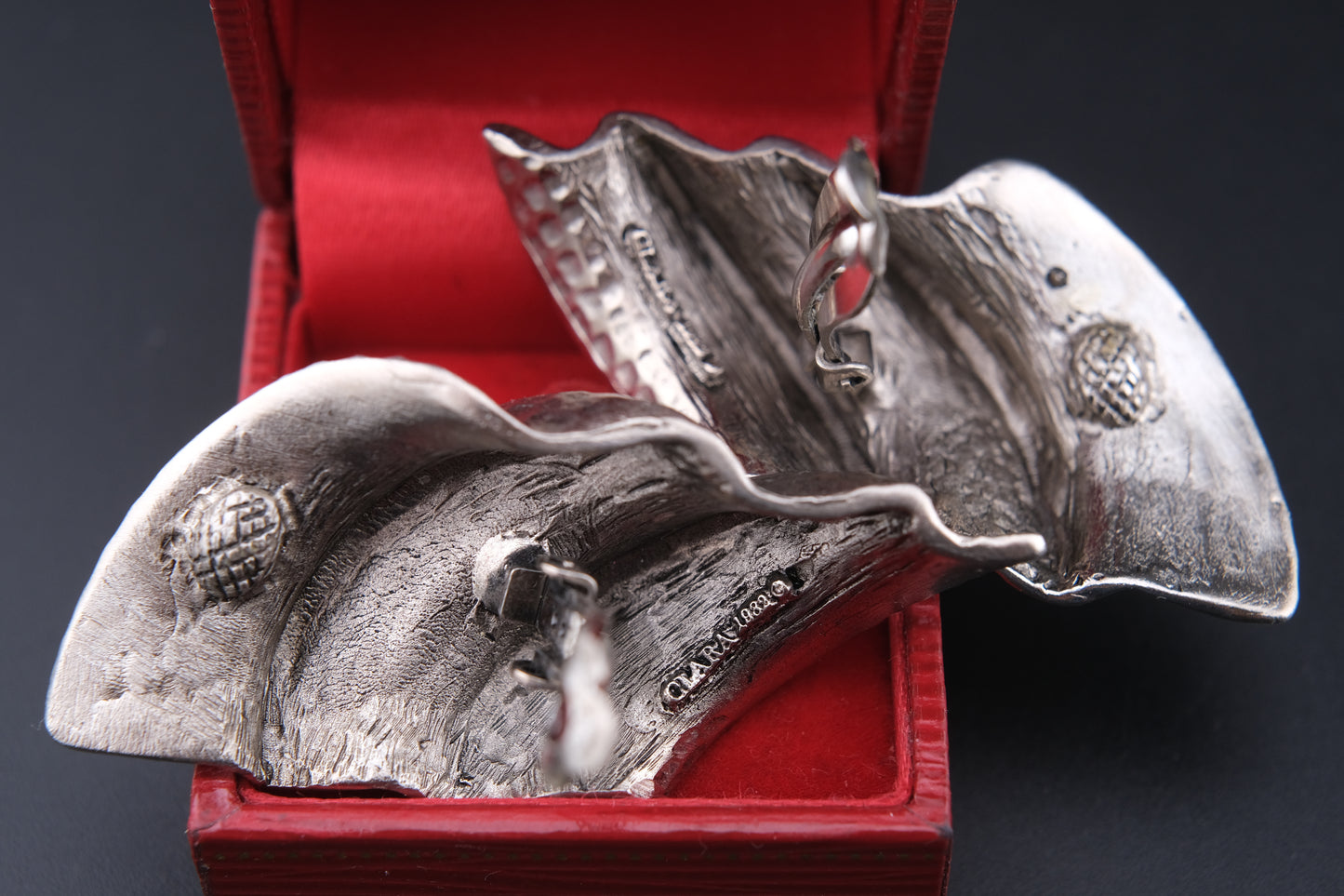 Vintage Clara 1982 Hammered Silver-Tone Clip-On Earrings