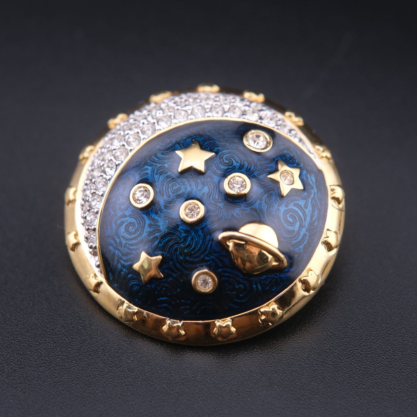 ❤️ Vintage Swarovski Celestial Galaxy Brooch Blue Enamel Crystal Stars