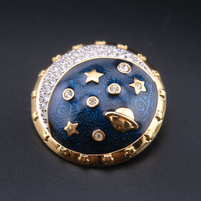 ❤️ Vintage Swarovski Celestial Galaxy Brooch Blue Enamel Crystal Stars