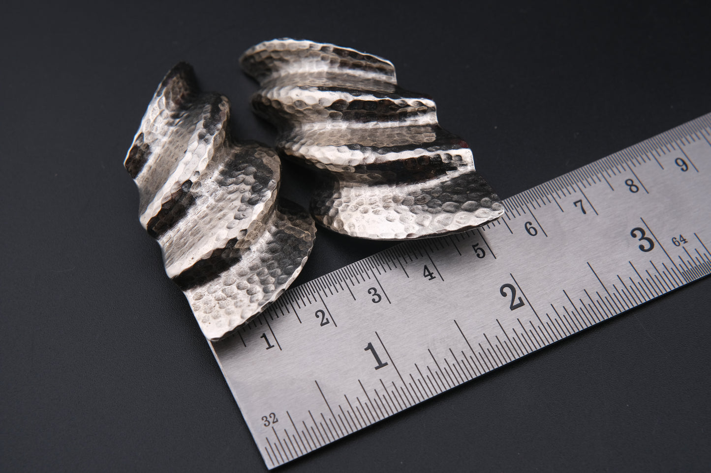 Vintage Clara 1982 Hammered Silver-Tone Clip-On Earrings