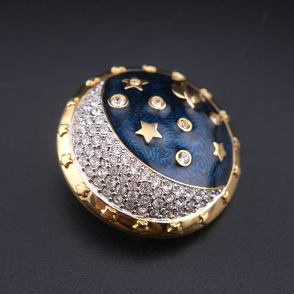 ❤️ Vintage Swarovski Celestial Galaxy Brooch Blue Enamel Crystal Stars