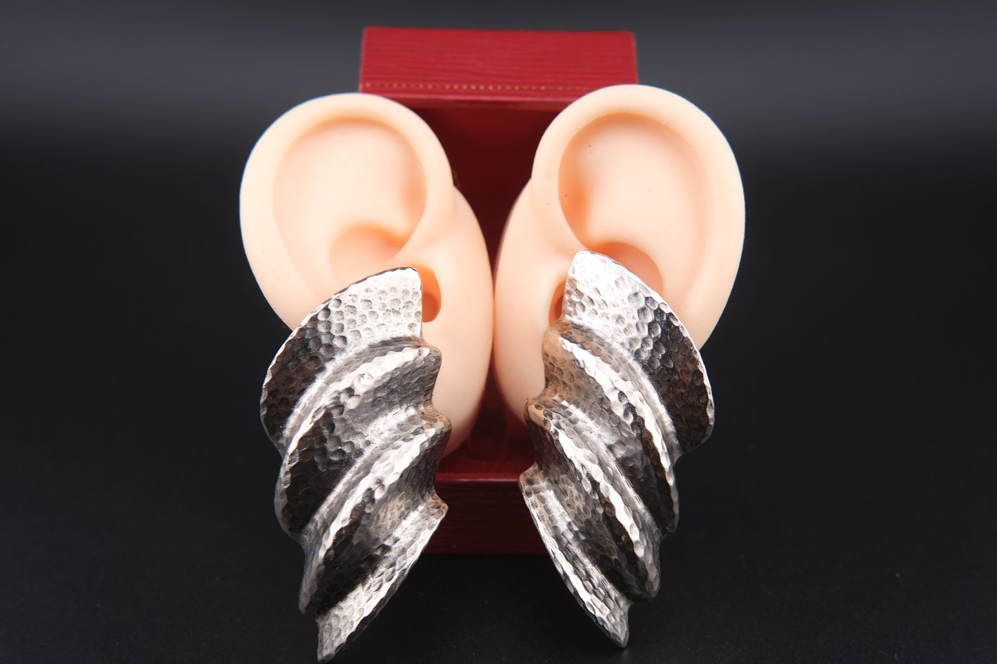 Vintage Clara 1982 Hammered Silver-Tone Clip-On Earrings