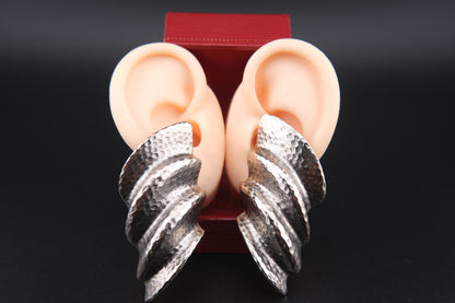 Vintage Clara 1982 Hammered Silver-Tone Clip-On Earrings