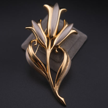 ❤️ Vintage Pierre Cardin Gray Enamel Floral Brooch