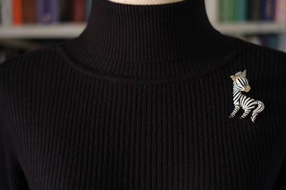 Signed Vogue Bijoux Vintage Zebra Brooch Pin – Enamel, Rhinestone,