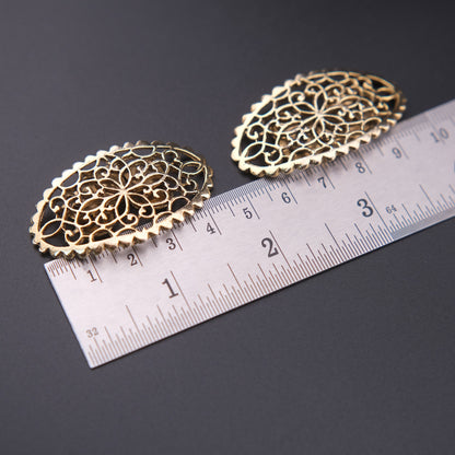 ❤️ Vintage Musi Shoe Clips Gold Tone Filigree Oval Lace Design Pair