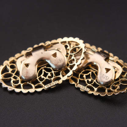 ❤️ Vintage Musi Shoe Clips Gold Tone Filigree Oval Lace Design Pair