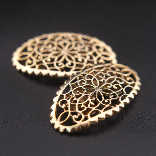 ❤️ Vintage Musi Shoe Clips Gold Tone Filigree Oval Lace Design Pair