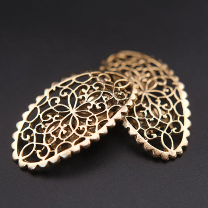 ❤️ Vintage Musi Shoe Clips Gold Tone Filigree Oval Lace Design Pair