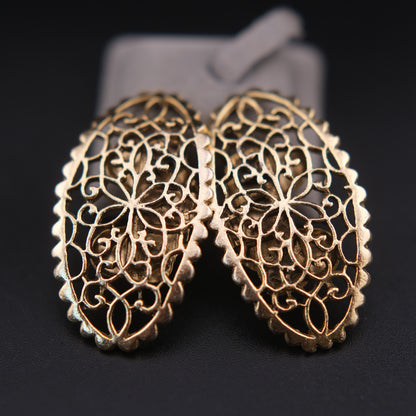 ❤️ Vintage Musi Shoe Clips Gold Tone Filigree Oval Lace Design Pair