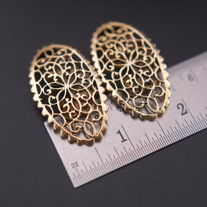 ❤️ Vintage Musi Shoe Clips Gold Tone Filigree Oval Lace Design Pair