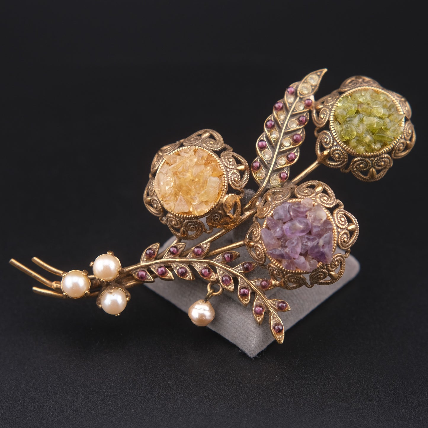 Alcozer & J Handmade Semiprecious Stone Floral Bouquet Brooch – Made in Italy