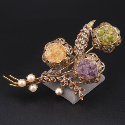 Alcozer & J Handmade Semiprecious Stone Floral Bouquet Brooch – Made in Italy