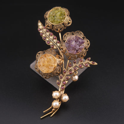Alcozer & J Handmade Semiprecious Stone Floral Bouquet Brooch – Made in Italy