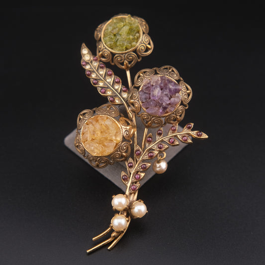 Alcozer & J Handmade Semiprecious Stone Floral Bouquet Brooch – Made in Italy