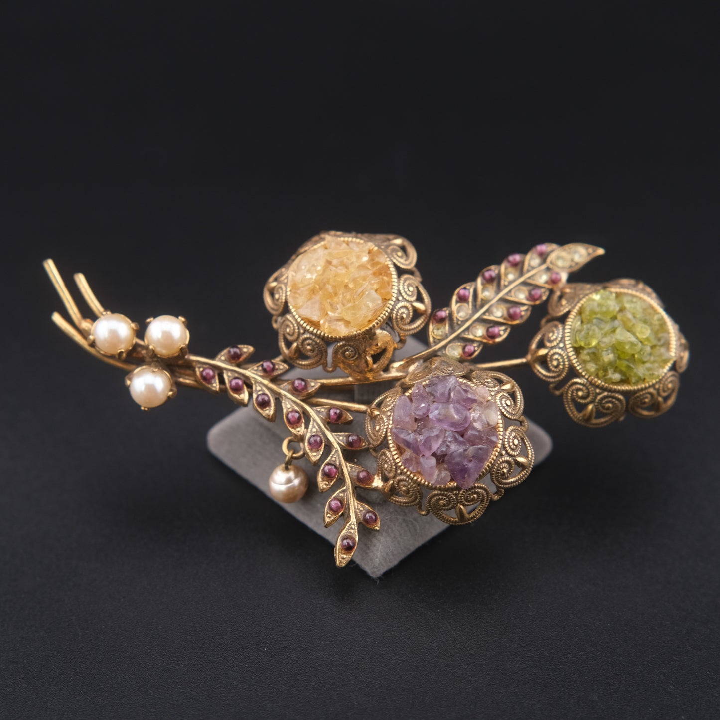 Alcozer & J Handmade Semiprecious Stone Floral Bouquet Brooch – Made in Italy