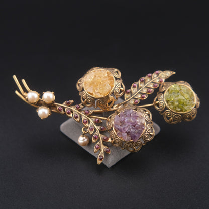 Alcozer & J Handmade Semiprecious Stone Floral Bouquet Brooch – Made in Italy
