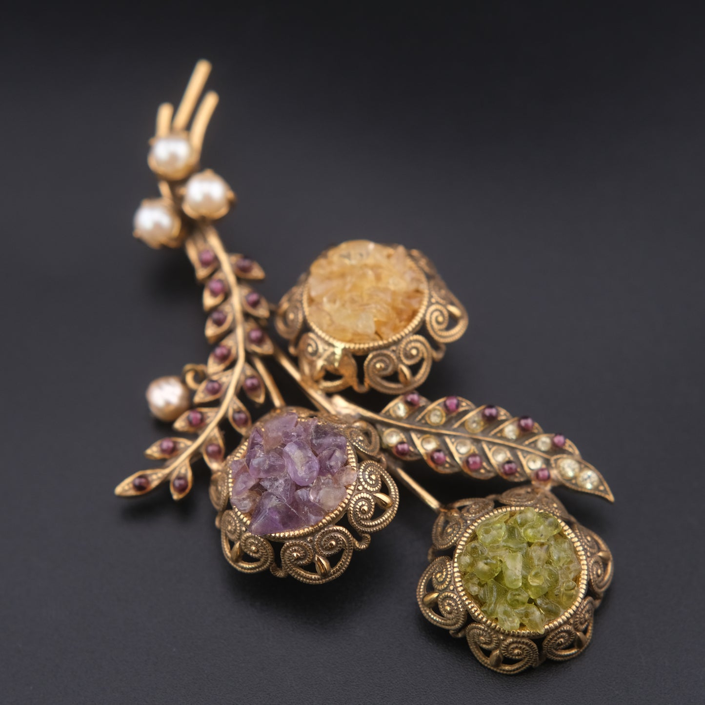 Alcozer & J Handmade Semiprecious Stone Floral Bouquet Brooch – Made in Italy