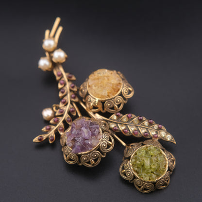 Alcozer & J Handmade Semiprecious Stone Floral Bouquet Brooch – Made in Italy