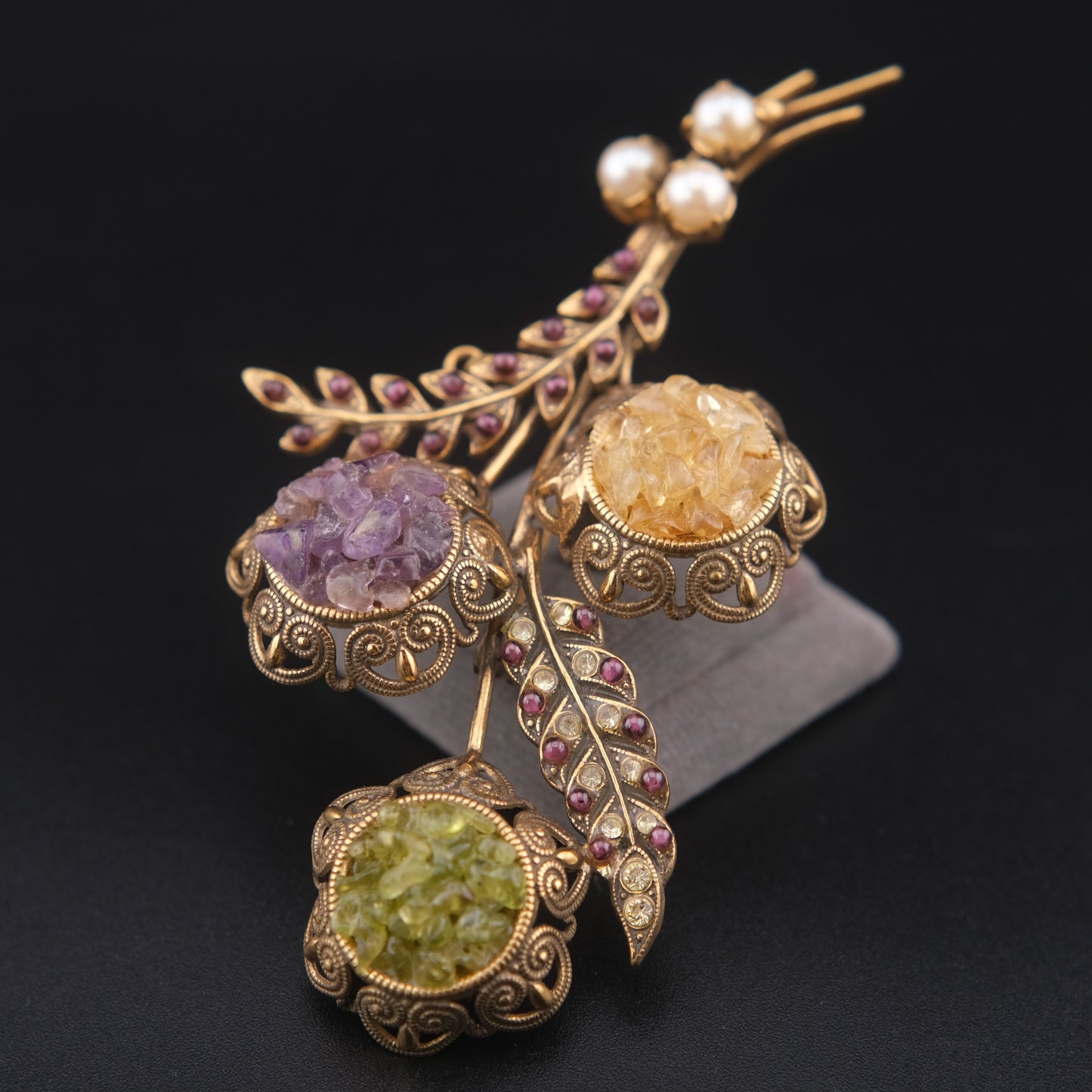 Alcozer & J Handmade Semiprecious Stone Floral Bouquet Brooch – Made in Italy