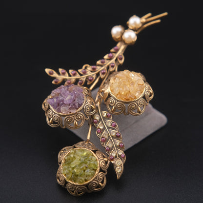 Alcozer & J Handmade Semiprecious Stone Floral Bouquet Brooch – Made in Italy