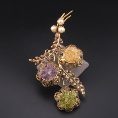 Alcozer & J Handmade Semiprecious Stone Floral Bouquet Brooch – Made in Italy