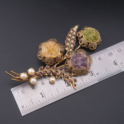 Alcozer & J Handmade Semiprecious Stone Floral Bouquet Brooch – Made in Italy