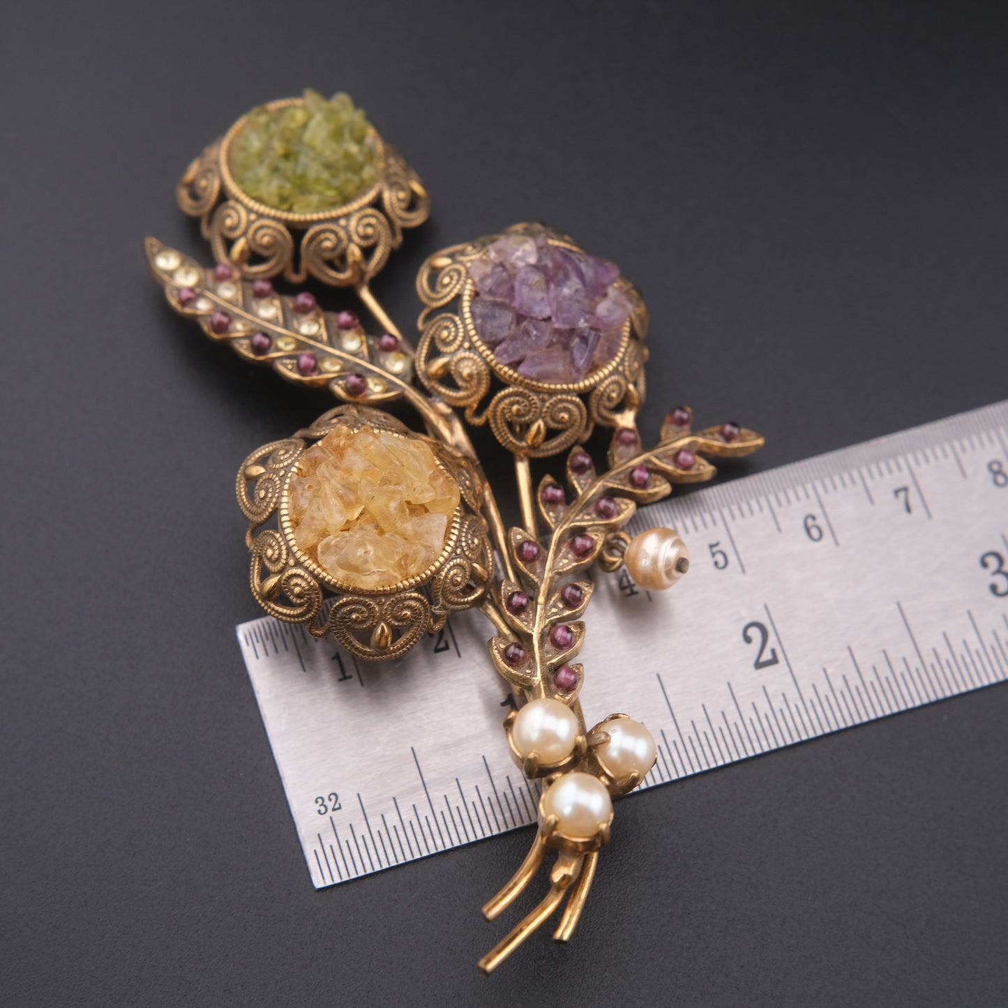 Alcozer & J Handmade Semiprecious Stone Floral Bouquet Brooch – Made in Italy