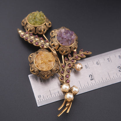 Alcozer & J Handmade Semiprecious Stone Floral Bouquet Brooch – Made in Italy