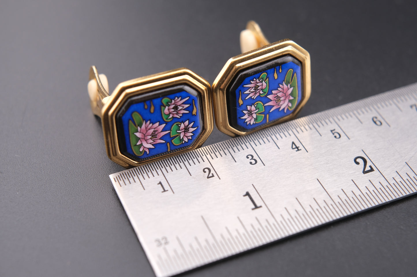 Vintage Michaela Frey Enamel Lotus Earrings – Gold-Tone Clip-On Statement Jewelry