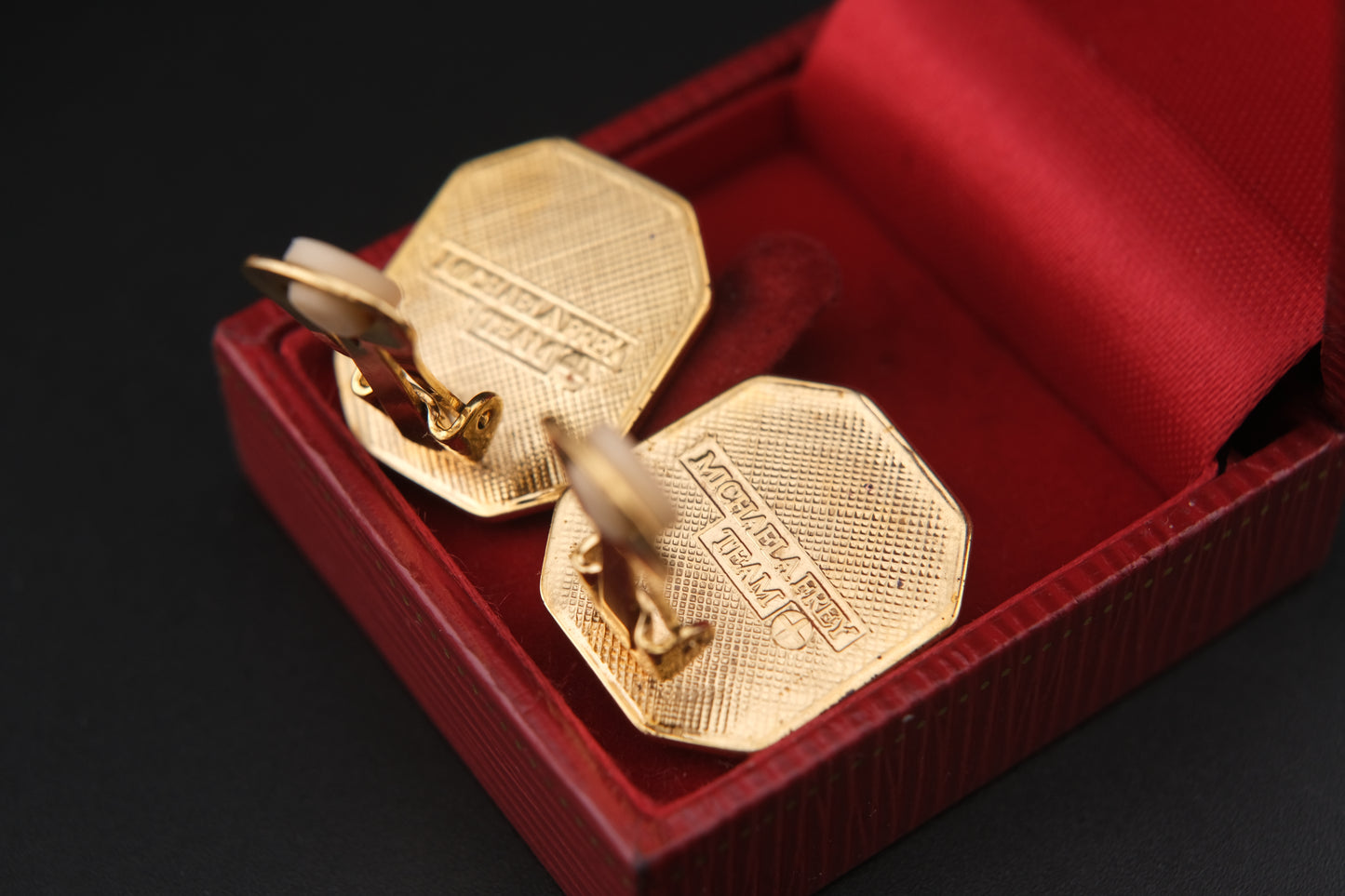 Vintage Michaela Frey Enamel Lotus Earrings – Gold-Tone Clip-On Statement Jewelry