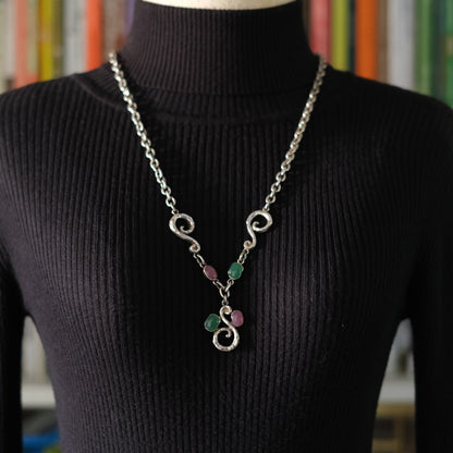 Vintage Pièce Montée Sculptural Scroll Glass Statement Necklace