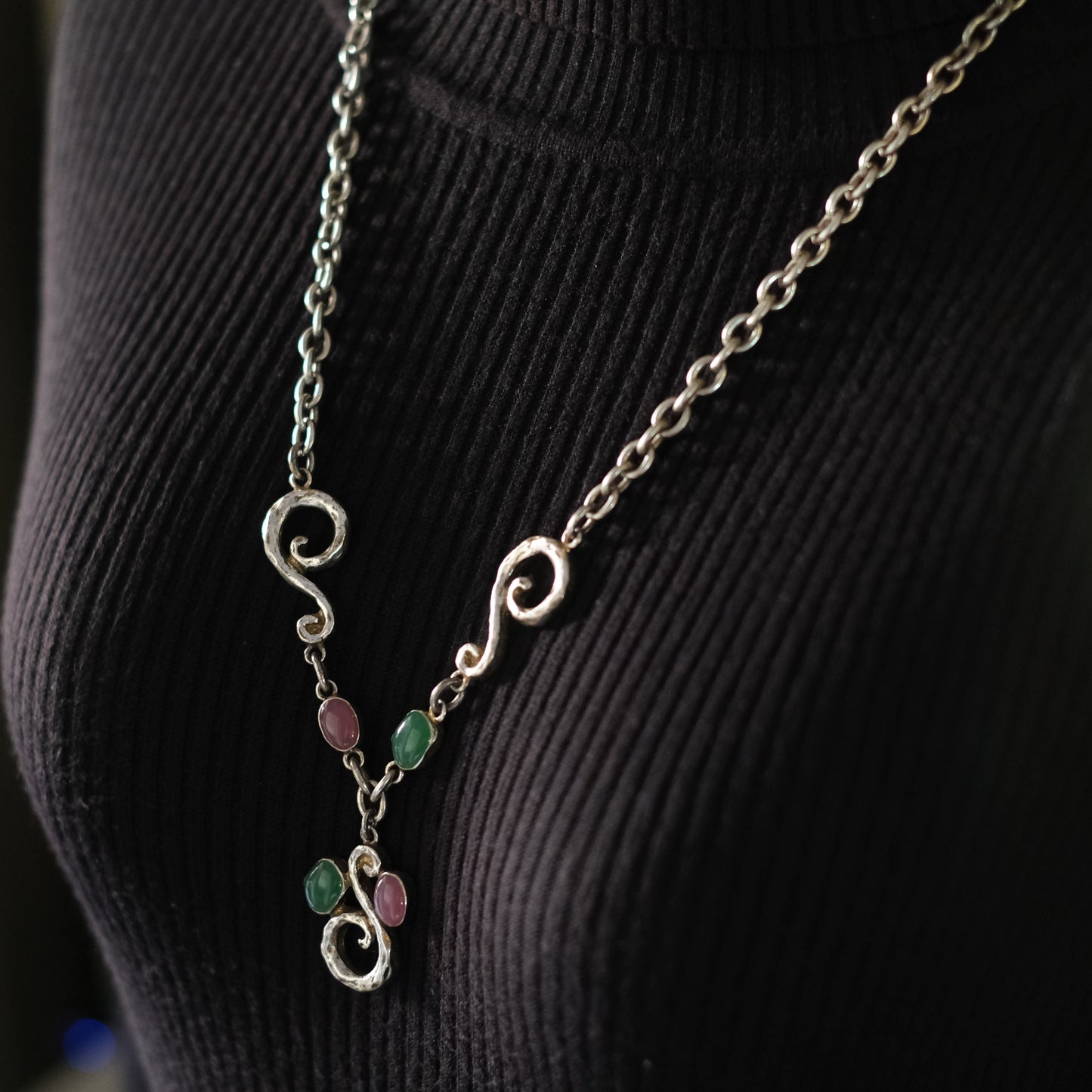 Vintage Pièce Montée Sculptural Scroll Glass Statement Necklace